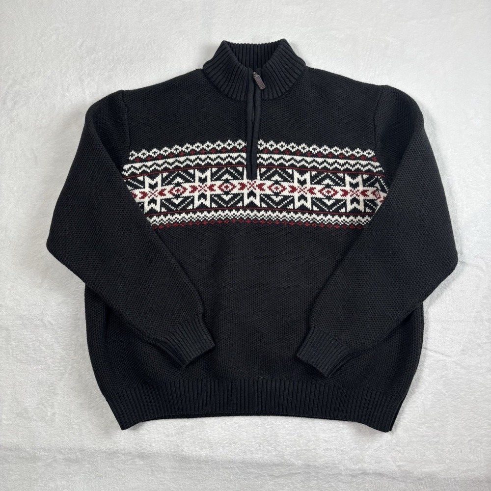 Izod 1/4 Zip‎ Pullover Long Sleeve Black Knit Christmas Sweater Aztec Men's XXL